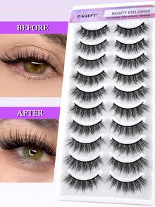MAANGE 10 Pairs CC Curl Natural Cartoon Faux Mink Strip False Eyelashes, Dramatic Anime Cat Eye Lashes, Sexy Eyelash Extensions, Soft Natural Look, Suitable For Travel, Work, Party, Exquisite Gift For Women - Multicolor - View 6