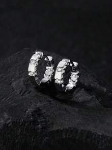 1對/時尚鏈條方形微鋯石耳環，幾何立方鋯石中性耳環，適合節日、度假、派對和日常穿戴 - 彩色 - 查看 7