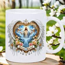 [Ships Within 24 Hours Locally In Mexico][Ships Within 24 Hours Locally In Mexico] 1 Ceramic Mug With Elegant Angelic Jesus Christ Design - Inspirational Heavenly Art With Roses, Doves And "Jesus Christ" Text, Dishwasher , Durable And Reusable For Hot/Cold Drinks - Gift - Gambar 1 PCS - View 1