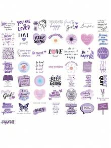 50Pcs Waterproof Purple Inspirational Quote Stickers, Positive Affirmation Floral Butterfly PET Decals For Journal Cup Laptop Decor - Multicolor - View 4