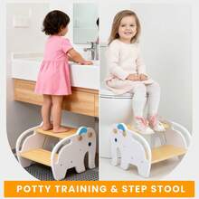 Wooden 2-In-1 Convertible Step Stool For Kids, 100kg Capacity Toddler Step Chair, Non-Slip Design, Suitable For Bathroom, Toilet Training & Seating - White-elephant - View 3