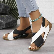 Plus Size Women's Fashionable Comfortable Lace-Up Wedge Sandals - Black - View 4