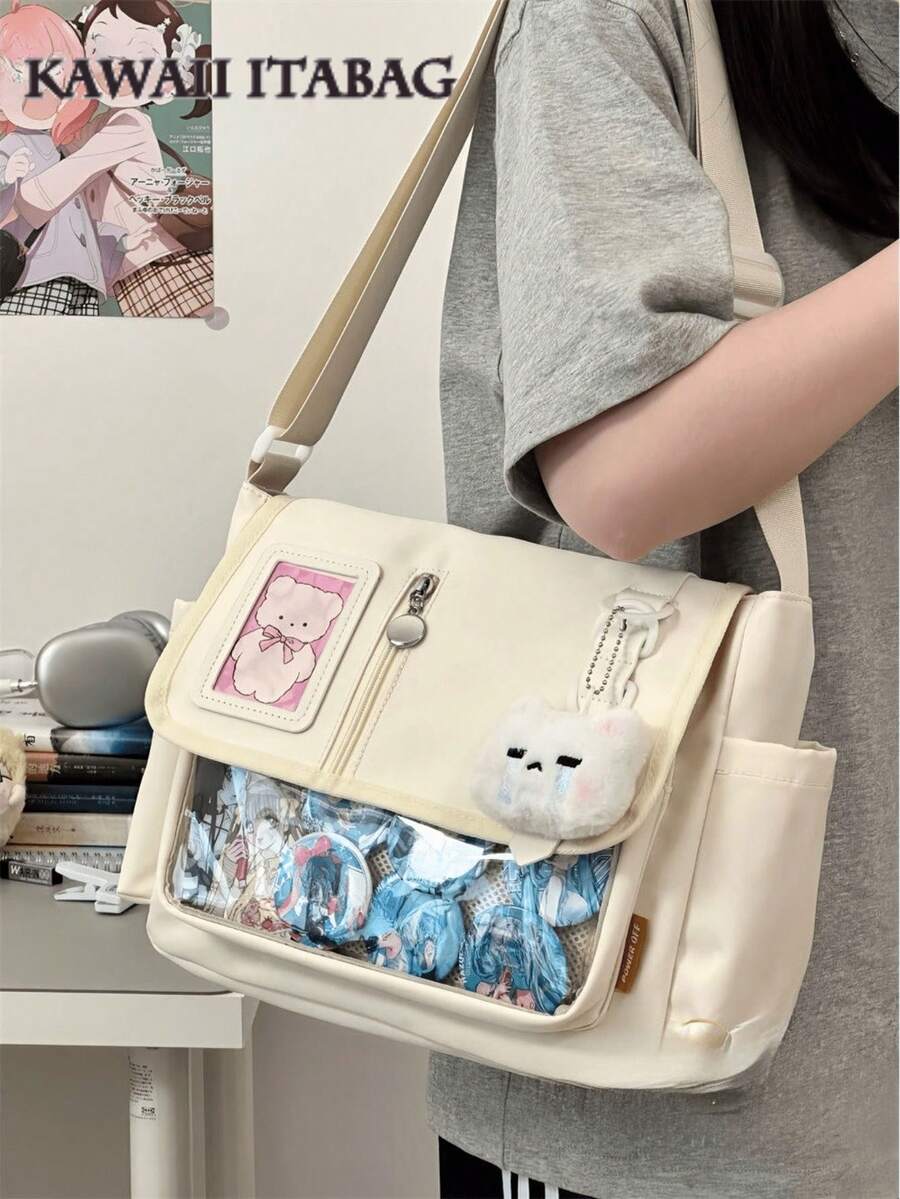 Sac à dos style Harajuku japonais Y2K pour adolescentes 2026 nouveau sac transparent Ita sac bandoulière DIY panneau d'affichage de badges sac Ita - Blanc - Voir 1