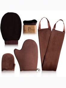 BS-MALL Even Application Multi-Function Tanning Full Body 5-Piece Set Soft Touch Multiple Styles Tanning Full Body Set Self-Tanning Seamless Application Set Face Body Full Body Sun Protection Tanning Application Set Tool Gloves - Brown - View 1