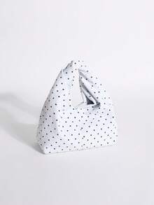 SCULPTEDSTYLE BAGS 1件夏季清新系列黑白配色圓點女款紋理時尚手工編織極簡手提包托特包，適合夏季通勤、購物、約會、下午茶 - 白色 - 查看 3