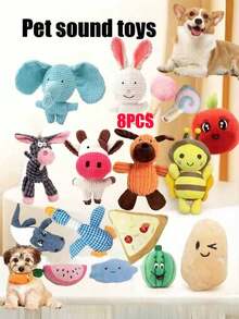 1 pieza/2pcs/4pcs Juego Multi-Set de Juguetes de Perro & Gato de Dibujos Animados, Adecuado para Perros Pequeños - Juego de Juguetes Interactivos para Mascotas que Aman Masticar (Color y Estilo Aleatorios). - Multicolor - Ver 11