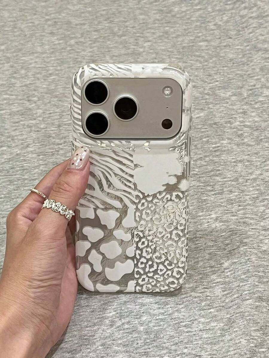 Premium Fashion Patchwork Zebra Leopard Print Phone Case Compatible With IPhone 17 Pro Max, 17, 16, 15, 17 Pro, 16 Pro, Women's New Style, Personalized Unique Korean Niche Shockproof Protective Cover, Style - Silver - View 1