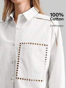 Ontre 2026 Primavera/Verano Nueva Camisa Casual de Mujer con Cuello Vuelto y Bordado de Manga Larga, Adecuada para Viajes Urbanos, Casual de Negocios - Negro1 - Ver 3