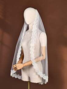 1 Peça Véu de Noiva de Renda Longo de 2m, Acessório Elegante para Vestido de Casamento, Adequado para Casamento Catedral - Multicolorido - Visão 18