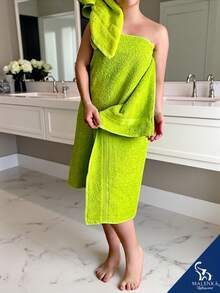 TOALLA DE BAÑO 100% ALGODÓN MEXICANO (Gruesa) ABSORBENTE  70m X 135cm, la cenefa puede variar - Verde - Ver 5