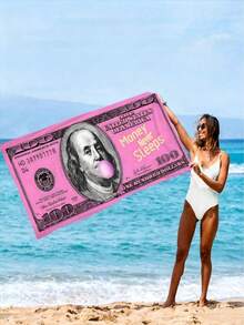 1pc Dollar Pattern Printed Soft Beach Towel, Suitable For Swimming, Camping And Vacation, Ideal For Yoga, Diving And Travel - Multicolor - View 3