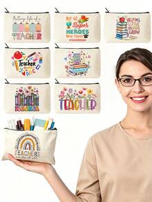5pcs Best Teacher Theme Zipper Pouch Express Gratitude And Love Makeup Bag Various Snack Small Storage Bag Portable Multi-Functional Storage Bag Teacher Travel Storage Gift Thanksgiving Christmas Birthday Teacher's Day Back To School Graduation Gift - Multicolor - View 2