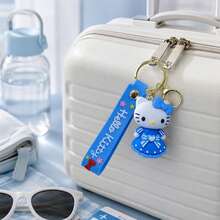 Miniso Hello Kitty 藍色包包掛飾鑰匙圈，可愛角色吊飾附矽膠繩與金色環，適用於背包、錢包、手提包、鑰匙，學校與旅行禮物 - 藍色的 - 查看 5