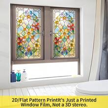 1pc Bohemian-Style Frosted Privacy Window Film With Colorful Floral Patterns. Reusable PVC Electrostatic Adsorption Film, No Glue Required. Suitable For Bathrooms, Bedrooms, Kitchens, And Home Decor. - Frosted Glass Sticker - View 7