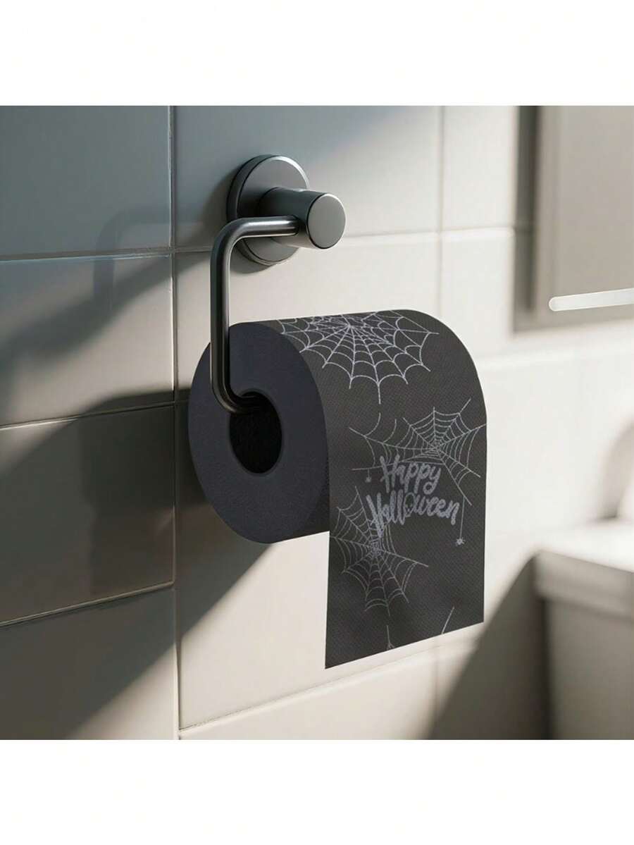 1 Rolle Halloween Spinnennetz Toilettenpapier, schwarzes Halloween Papier, Spinnennetz Dekorationspapier, Neuheit Toilettenpapier, Badezimmer Dekoration, Horror schwarzes Thema Toilettenpapier, Halloween Streich Geschenkidee, Party Dekoration Heimdekoration