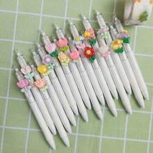 Cute 3D Flower Decor Retractable Gel Pen, Ins Fresh Style ST Point Smooth Writing Neutral Pen, Portable School Homework Stationery Ballpoint Pen - Multicolor - View 6