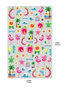 3 Sheets Tropical Flamingo Beach Ocean Nail Art Stickers, Colorful Summer 3D Self-Adhesive Nail Artist Supplies, Hawaiian Floral Turtle Cartoon Animal Music Festival Pool Party Island Vacation Nail Decorations - Multicolor - View 10