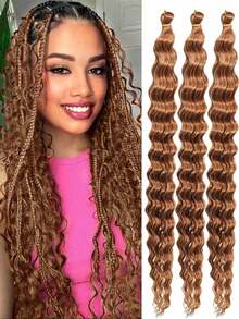Set de 3 extensiones de cabello sintético trenzado con ondas profundas de 22 pulgadas, cabello trenzado con ondas oceánicas - Multicolor - Ver 25