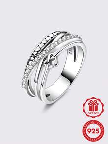 1枚925纯银心形交叉戒指，经典优雅款式，珠宝礼品，适合日常佩戴和派对场合。 - 銀色 - 查看 1