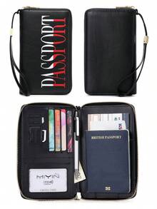 MIYIN Fashion Unique Creative Letter Pattern Passport Holder, RFID Anti-Theft Portable Zipper Travel Wallet With Wrist Strap, Can Store Credit Cards/ID Cards/Cash/Phone - Multicolor - View 18