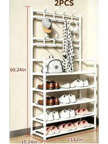 1 Multi-Functional Iron Art Coat And Shoe Rack, 4/5 Tiers, With 8 Hooks - Easy Assembly, Black/White Shoe Rack, Shoe Storage Rack - Multicolor - View 18