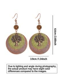TopHanqi 1 Pair Bohemian Vintage Color-Block Layered Wooden Bead Earrings, Distressed Tree Of Life & Sun Flower Pattern, Multiple Styles Long Drop Earrings For Women - Multicolor - View 4