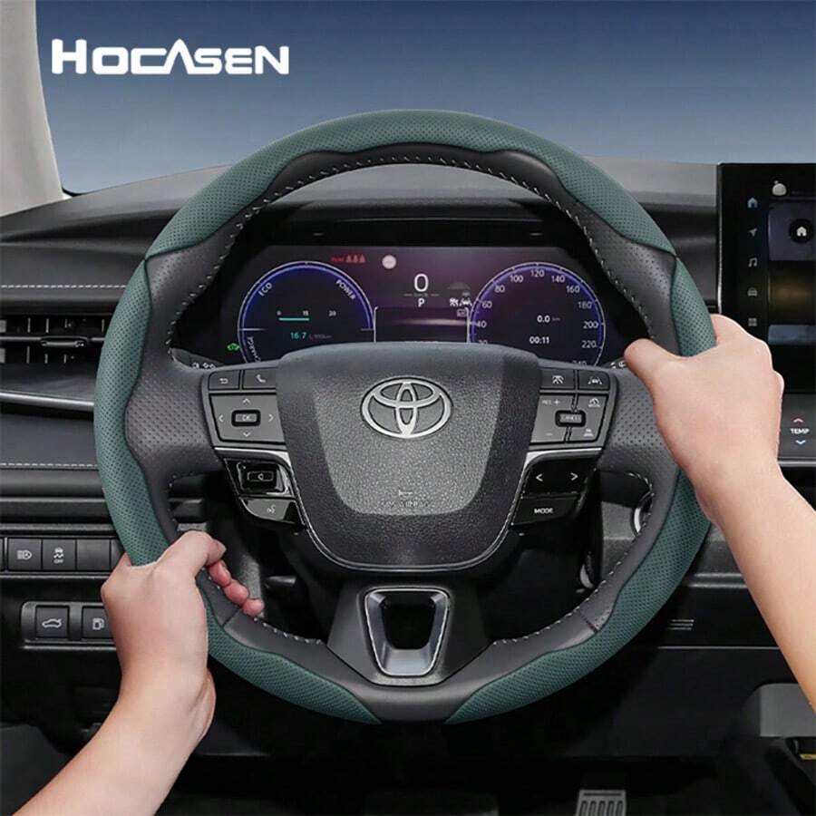 Hocasen 方向盤套 穿孔透氣皮革 分段式設計 超薄款 保護方向盤 適用於 RAV4/Corolla/Hilux/Camry/Yaris/Corolla Cross/Highlander/Kluger/Grand Highlander/Tacoma/Tundra/Sequoia/4Runner/C-HR/Fortuner/Innova