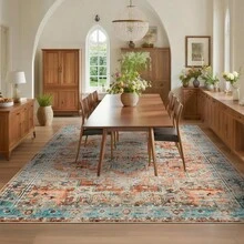 Washable Vintage Rug For Living Room, Machine Washable, With Non-Slip Backing, Short Pile, Large And Stain-Resistant, For Bedroom And Dining Room - Red - View 3