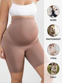 Shorts de Maternidade com Cintura Elástica Macia e Confortável para Apoio da Barriga - Caqui - Visão 6
