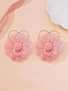 1 Pair Heart-Shaped Sweet Lace Fabric Floral Earrings, Suitable For Women's Beach Vacation/Date Wear - Multicolor - View 6