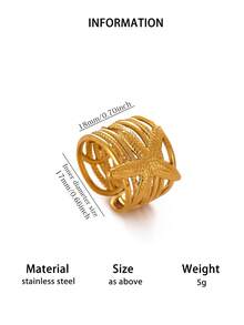 Fashionable Large C-Shaped Smiling Face Sun, Starfish And Coconut Tree Stainless Steel Ring, Gold Rust-Resistant Adjustable Finger Ring, Suitable For Women/Girlfriend/Best Friend, Summer Vacation Party Accessory, Exquisite Wedding Jewelry, Birthday Anniversary Gift - Multicolor - View 14
