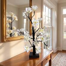 LED White Magnolia Bonsai Tree Lamp, Warm Light Tabletop Flower Night Light, Adjustable Branches Home Decor Lamp For Bedroom Wedding Holiday Ornament, Battery & USB Powered - Warm white light - View 2