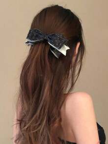 1件波點緞面大蝴蝶結髮夾，優雅雙層蝴蝶結髮飾，女士用髮夾 - 彩色 - 查看 7