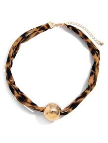 1pc Fashionable Round Ball Pendant Necklace Sexy Leopard Print Cotton Flower Heart Clavicle Women's Jewelry - Multicolor 2 - View 4