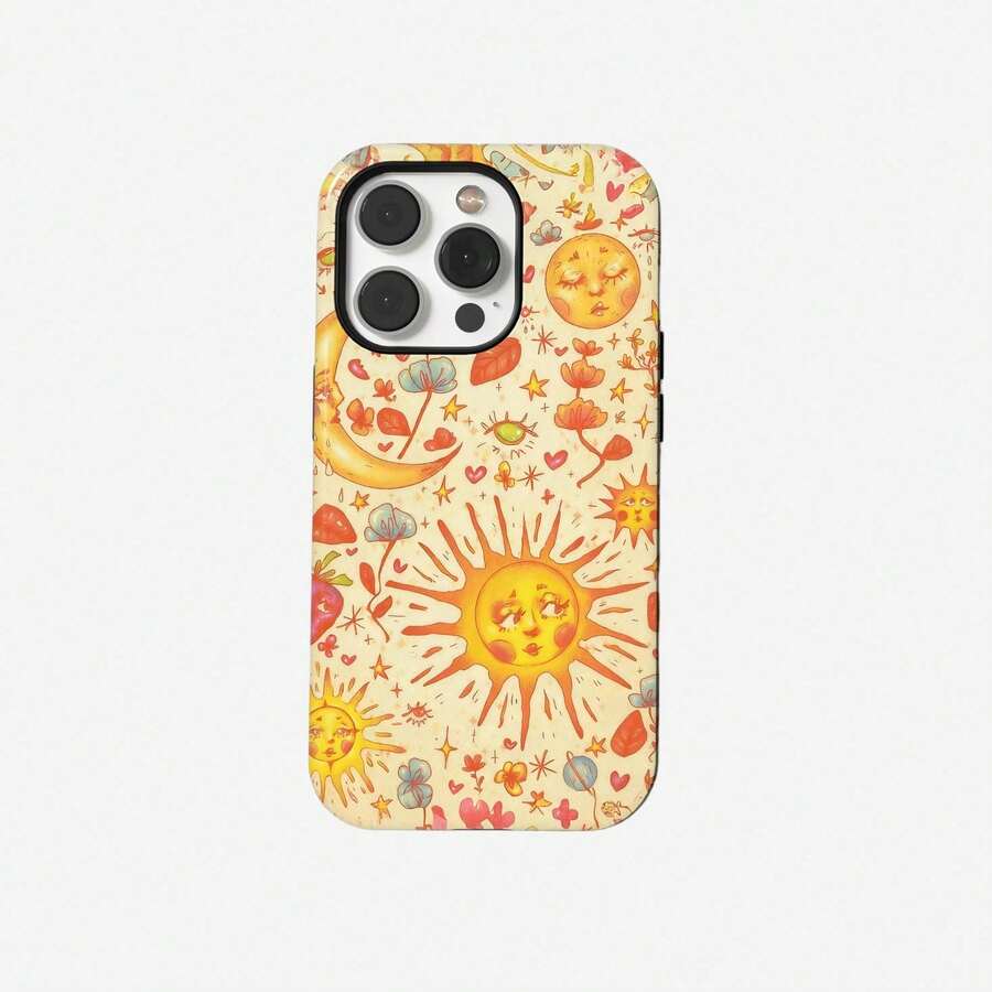 Una elegante funda para teléfono que no incluye cordón ni soporte Pink Retro Style Fashion Phone Retro Pattern Bohemian Style Yellow Sunshine Aesthetic Compatible With 17 Pro, 16e, 15 Plus, 14, 13, 12, 11 Pro Spring - Multicolor - Ver 1