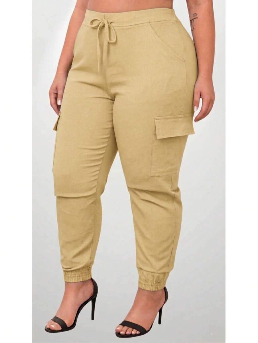 Women's Plus Size Cargo Jogger Pants - Beige - View 1