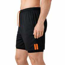 Kit 3 Dry Fit Thermal Training Shorts 2 In 1 With Cell Phone Pocket And Towel Holder Fitness Gym Shorts - 黑色 - 查看 3