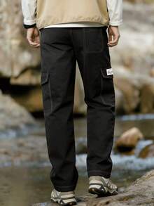 Spring/Autumn Men's Multi-Pocket Cargo Straight Leg Pants, Solid Color Loose Fit, Versatile For Fitness, Commuting And Sports - Black - View 4