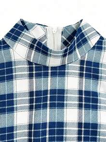 2026 New Short High Neck Short Sleeve Top & High Waist Wide Leg Pants Set, Cropped Plaid Set, Summer Cool Short Sleeve Set, Design-Driven Hot Girl Casual Style Short Top & Wide Leg Pants Set, Y2K Plaid Style, Summer Outing & Picnic Outfit, Plus Size Friendly - Baby Blue - View 7