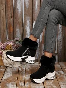 Women's Comfortable Fashionable Autumn/Winter Thick Lined Height-Increasing Boots, Latest Versatile Comfortable Snow Boots. - Black - View 4