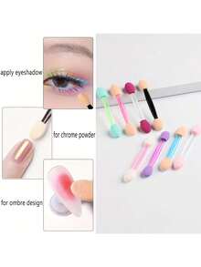 Nail Powder Brush Set, 50pcs Eyeshadow Brushes + 2pcs Nail File Tools Set, Disposable Double-Sided Eyeshadow Sponge Applicator Makeup Brushes, Mirror Effect Pearl Shimmer Pen Brushes - Multicolor - View 9