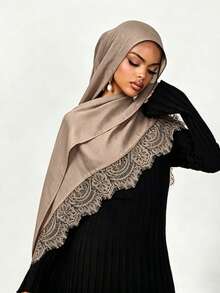 1pc Fashion Long Lace Trim Headscarf, Comfortable Soft Breathable, Suitable For Daily Wear Women's Headscarf, Clothing Accessory, Birthday Gift - A - View 24