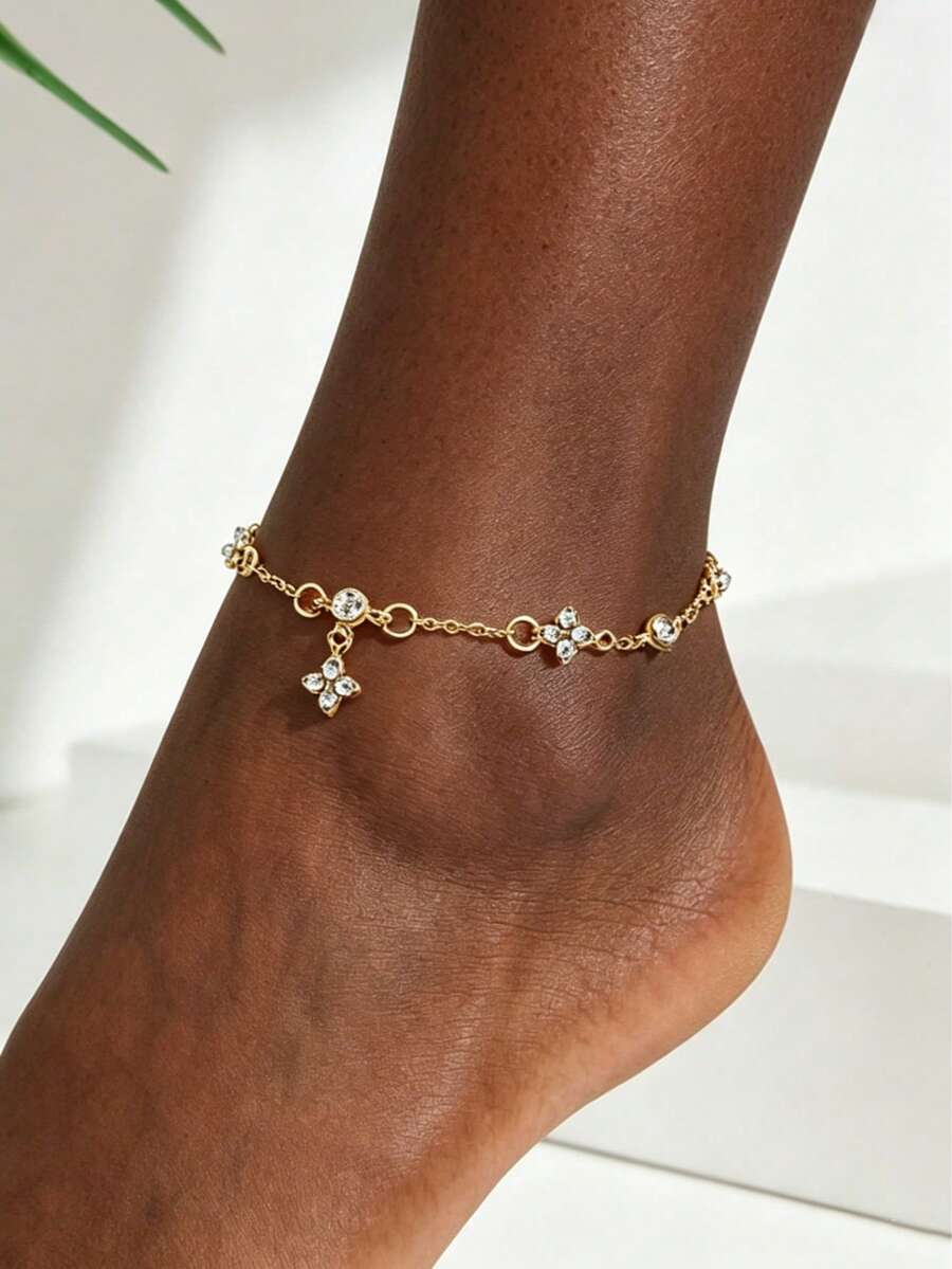 1 buah Gelang Kaki Modis dengan Desain Daun Semanggi Empat Kelopak Keberuntungan, Klasik dan Mewah - Semanggi berdaun empat 1 - View 1