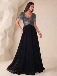 UNITHORSE Contrast Sequin Crossover Dress Formal Dresses For Women Elegant Mother Of The Bride Dress Wedding Black - Black - View 6