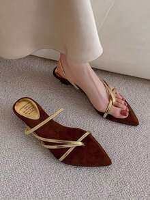 French Style 2-In-1 Strap Pointed Toe Thin Strap Wedge Sandals For Women, 2026 Summer New Vacation Slippers - Gold - View 4