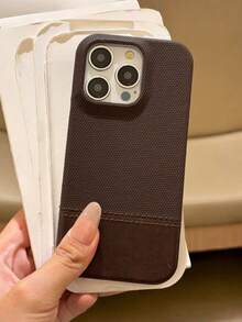 1pc Luxury Knitted Leather Splicing Phone Case Compatible With IPhone 17 AIR 16 15 14 13 12 Pro Max Plus Soft Back Cover Business Unisex - Brown - View 4