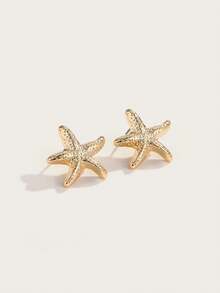 Altistry 1 Pair Of Stylish, Elegant And Simple Starfish Earrings - Yellow Gold - View 2