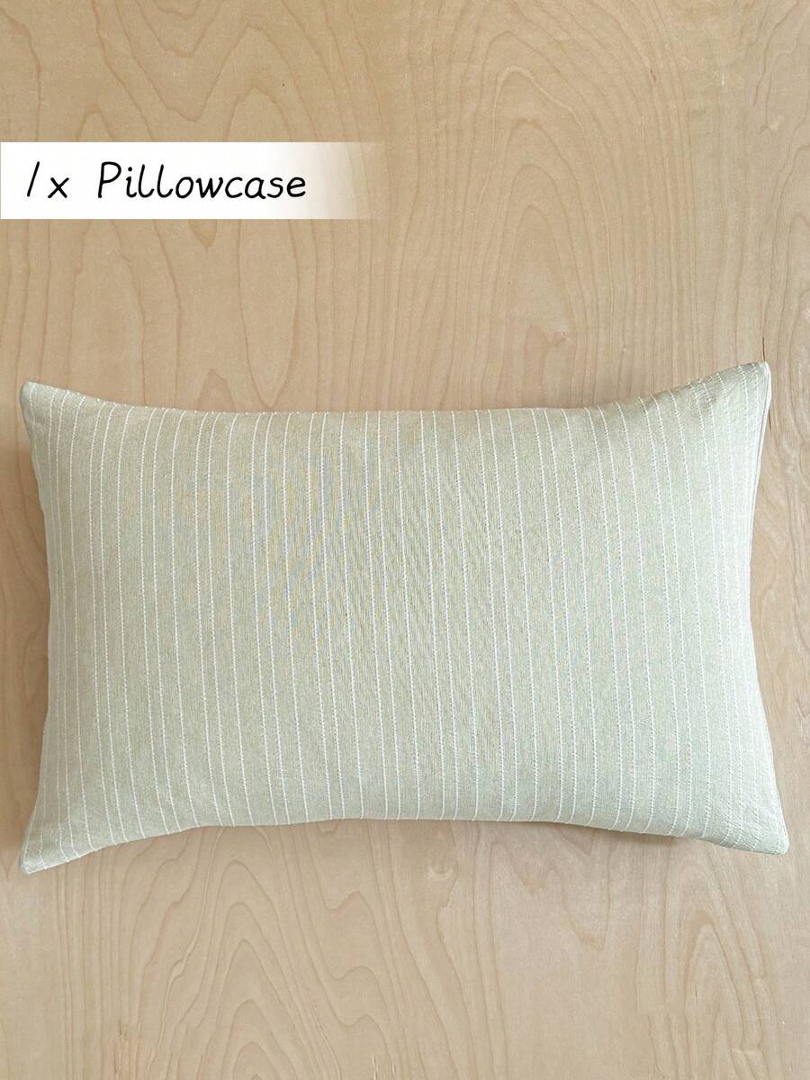 1pc Light Green & Light Khaki Color Block Vertical Stripe Jacquard Cationic Pillowcase, Minimalist Fashion Textured Decorative Throw Pillow Cover For Bed, Suitable For All Seasons, Modern Home Decor, No Filling Included - Pastel Green - View 1