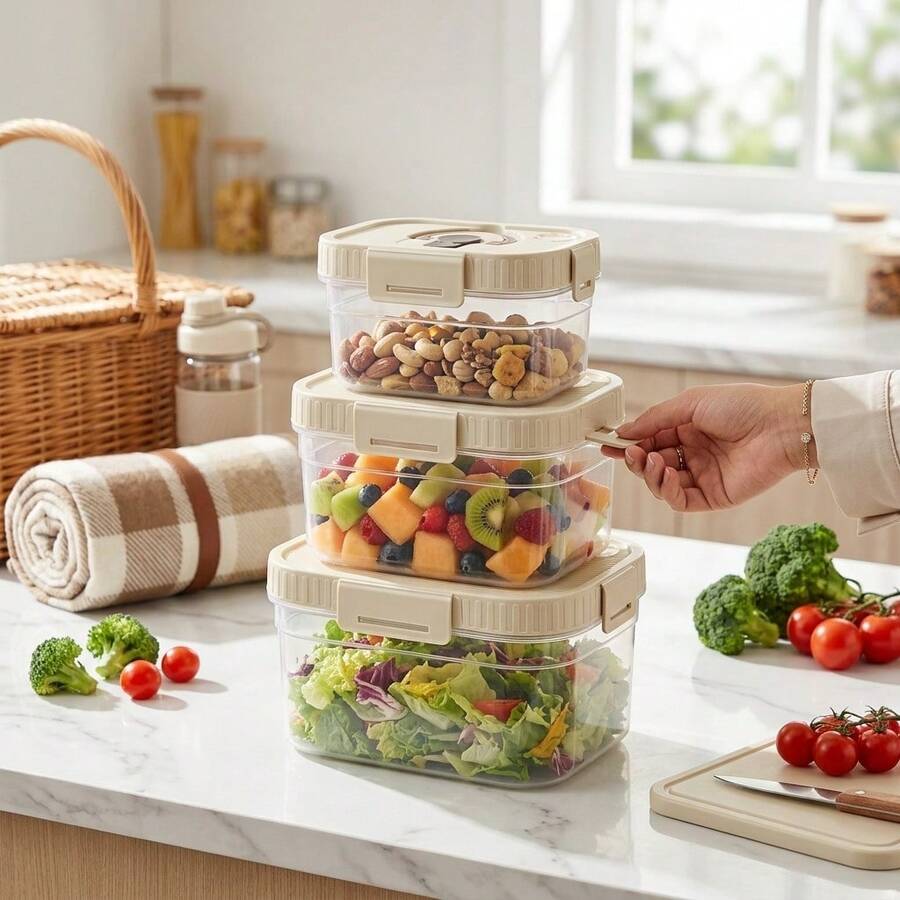 Multi-Functional Transparent Plastic Compartment Food Storage Box, Refrigerator Multi Grids Sealed Fresh-Keeping Box With Cover, Large Capacity Reusable Vegetables FruitsIngredient Container, Microwave Heatable, Kitchen Food Storage And Organization - Multicolor - View 1