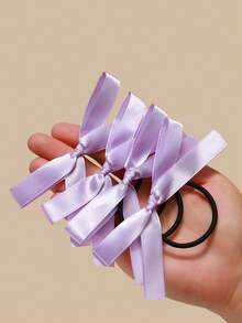10 pièces Élastiques à cheveux avec nœud papillon violet, bandeaux minimalistes de mode pour femmes, élastiques pour queue de cheval, bandes en caoutchouc - Parme - Voir 3